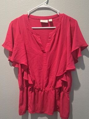 Chico's Coral Pink Ruffle Sleeve Blouse Sz 0